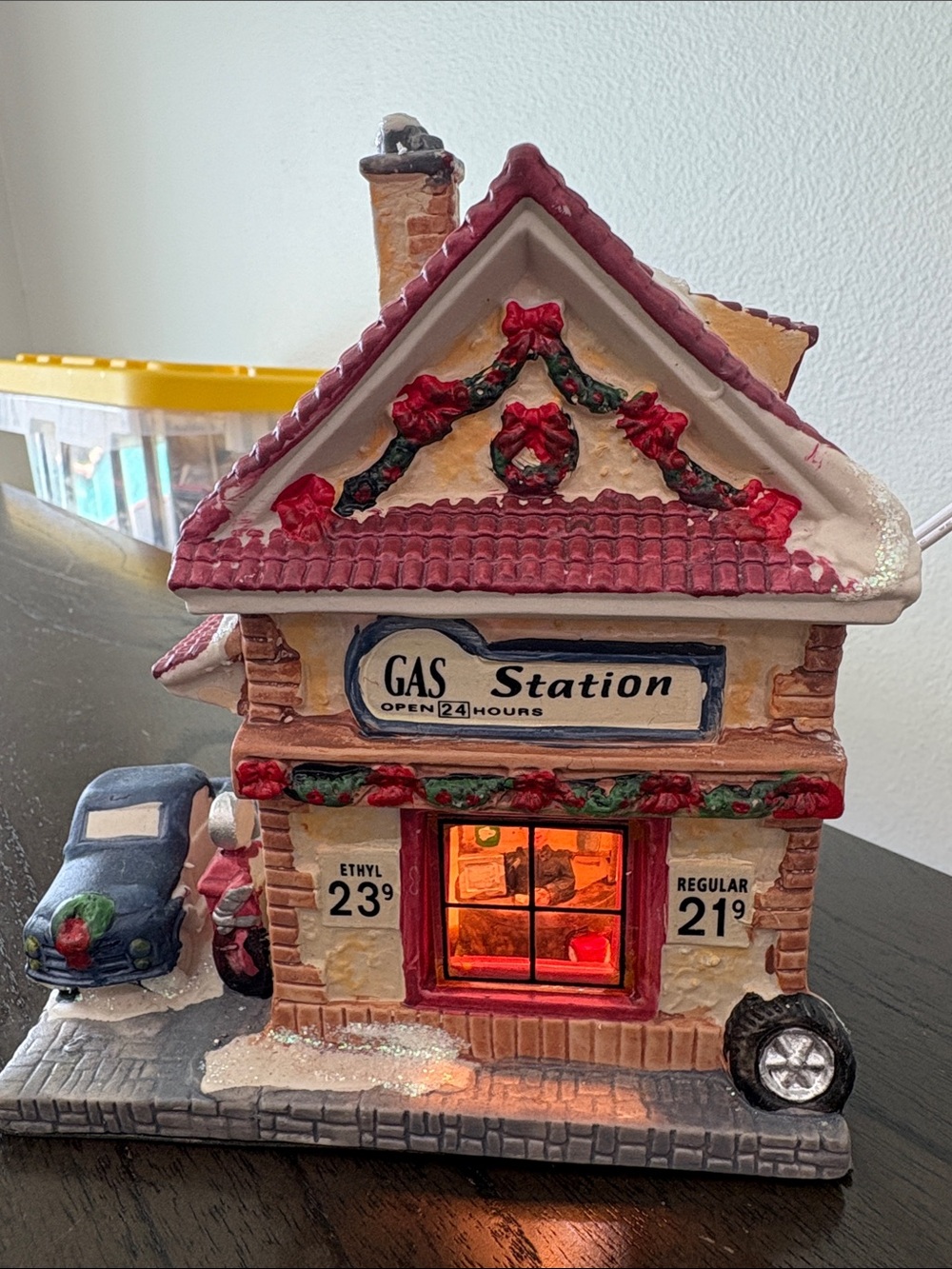 Ceramic Holiday Gas Station Figurine - Red Roof
